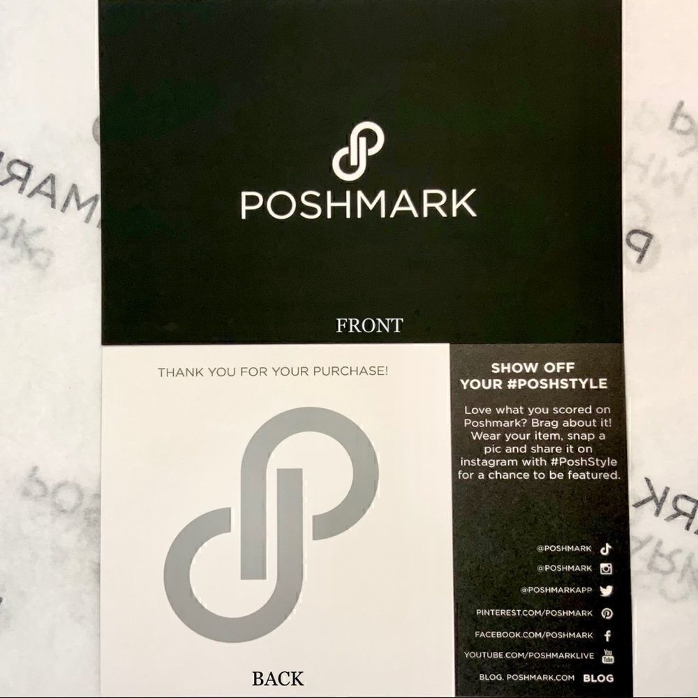 40 PIECE SET POSHMARK THANK YOU CARDS & STICKERS OFFICIAL BRANDED POSH FIXINGS - Picture 3 of 3